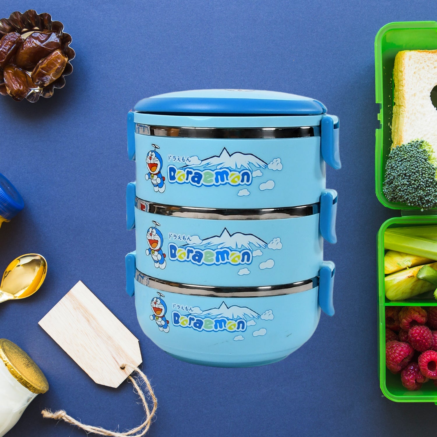 2872A 3 Layer Doraemon Lunch Box Tiffin High Quality Steel Lunch Box 3 Layer Tiffin For School ,Office & Traveling Use DeoDap 2872A 3 Layer Doraemon Lunch Box Tiffin High Quality Steel Lunch Box 3 Layer Tiffin For School ,Office & Traveling Use DeoDap